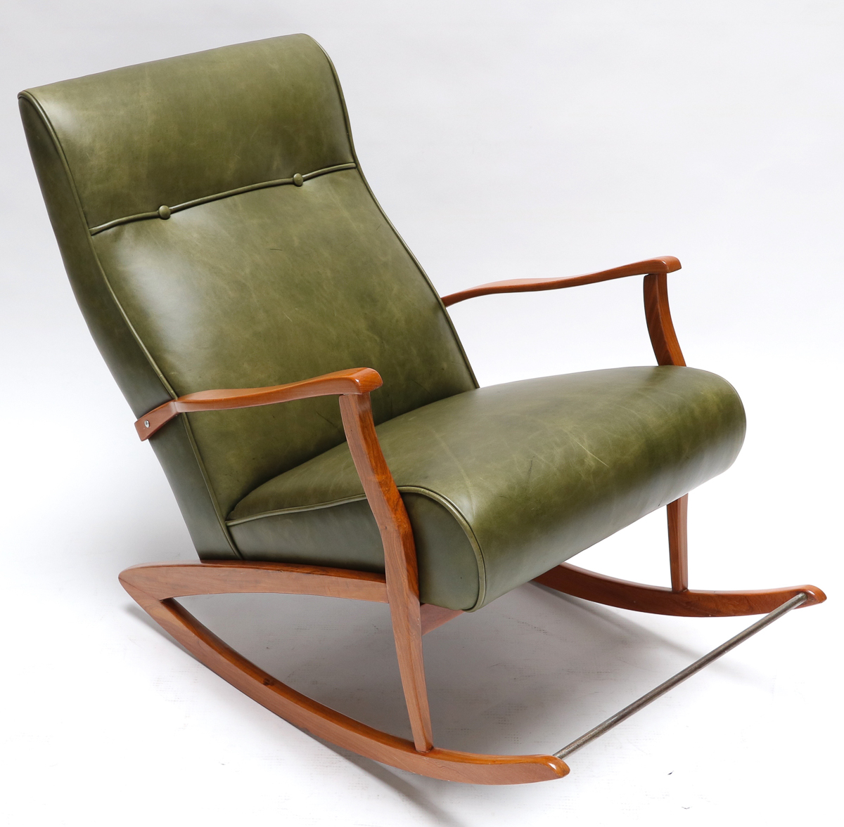 1960s Brazilian Rocking Chair in Green Leather Adesso