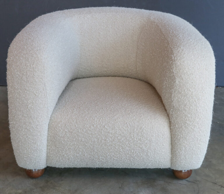 Custom Barrel Lounge Chair in Ivory Boucle - Adesso Imports