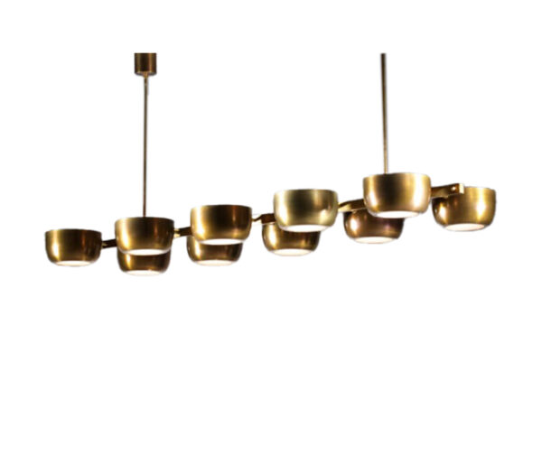 Custom Large Mid Century Style Rectangular Chandelier with Brass Cups